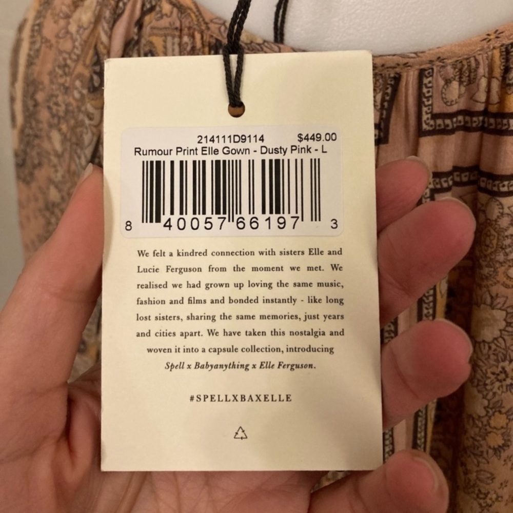 Spell X Elle Ferguson Collaboration Rumor Print Elle Gown Dusty Pink L - Picture 13 of 17
